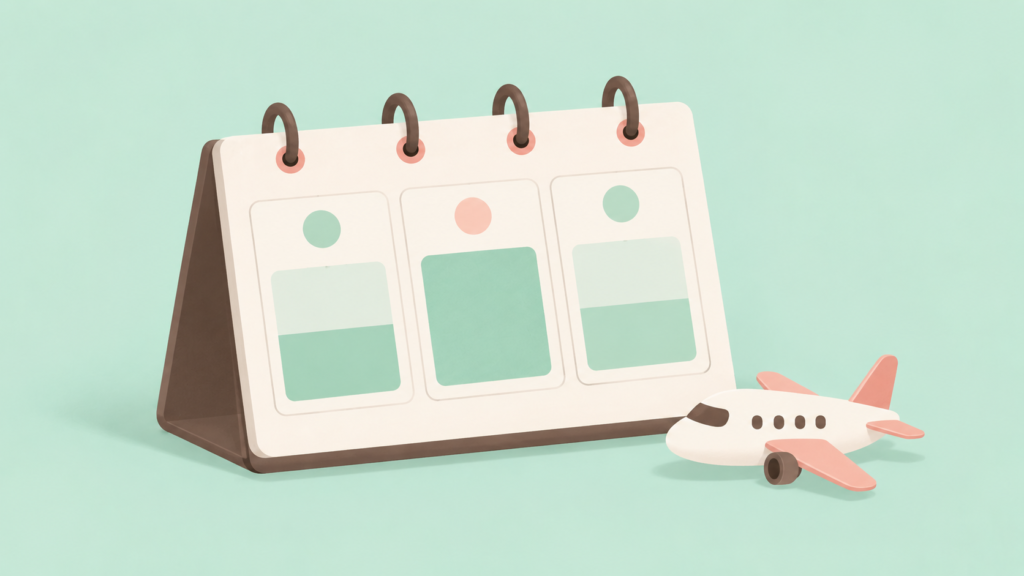 3日ぶんのカレンダーと小さな飛行機のイラスト